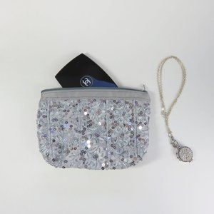 Make Up Pouch - Silver Sequins - Zippered Bag NWT